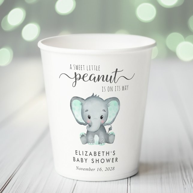 Baby Shower Cute Elephant Mint Green Paper Cups (Creator Uploaded)