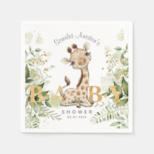 Baby Shower Cute Giraffe Greenery Napkin