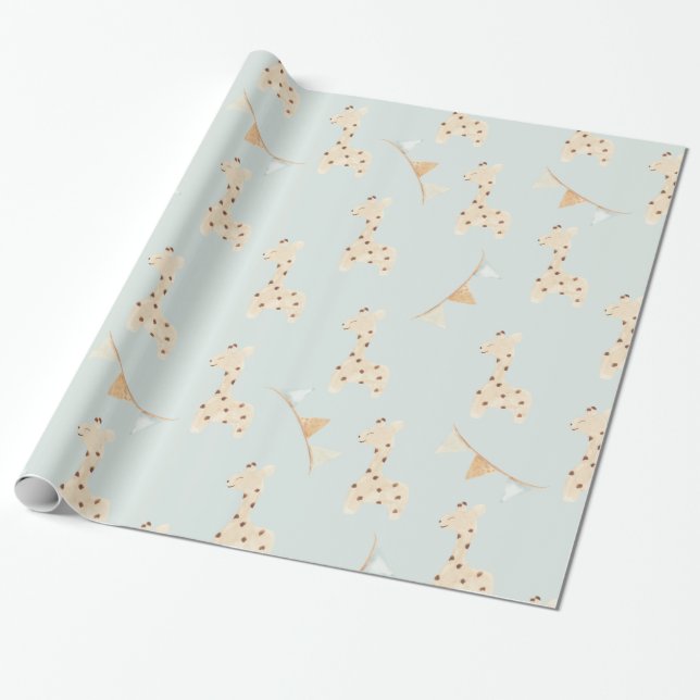 Baby shower cute Giraffe Wrapping Paper (Unrolled)