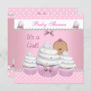 Baby Shower Cute Girl Pink Cupcake Sprinkle Invitation