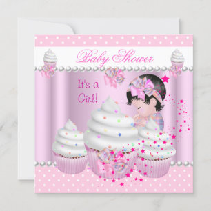 Baby Shower Cute Girl Pink Cupcake Sprinkle Invitation