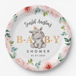 Baby Shower Cute Hippopotamus Paper Plate