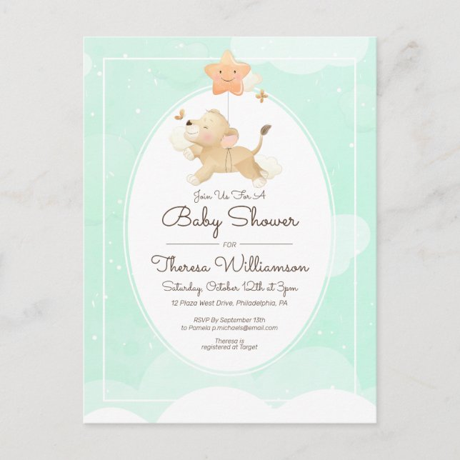 Baby Shower | Cute Lion Cub Postcard (Front)