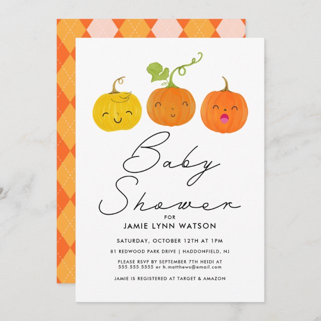 BABY SHOWER | Cute Little Pumpkin Invitation (Front/Back)