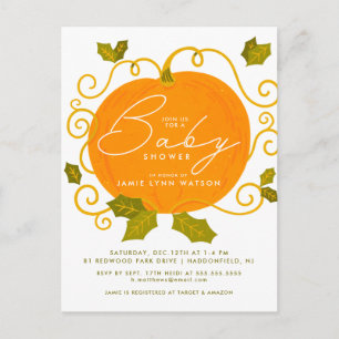 BABY SHOWER   Cute Little Pumpkin Invitation Postcard