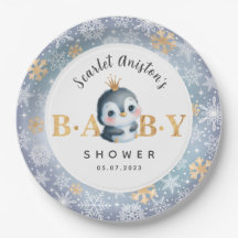 Baby Shower Cute Penguin with Crown Paper Plates