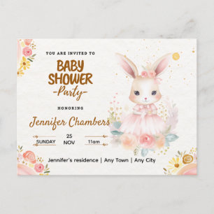 Baby Shower - Cute Pink Bunny. Editable Postcard