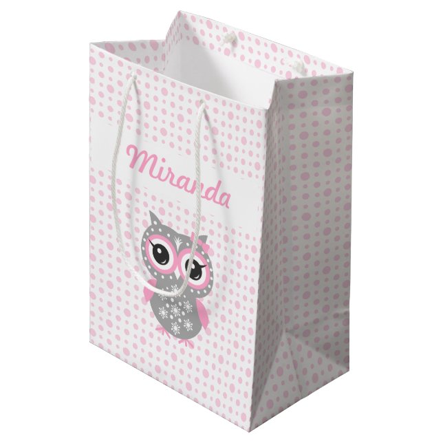 Baby Shower Cute Pink Owl Gift Bag (Front Angled)