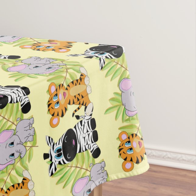 Baby Shower Cute Safari Jungle Animals Tablecloth (In Situ)