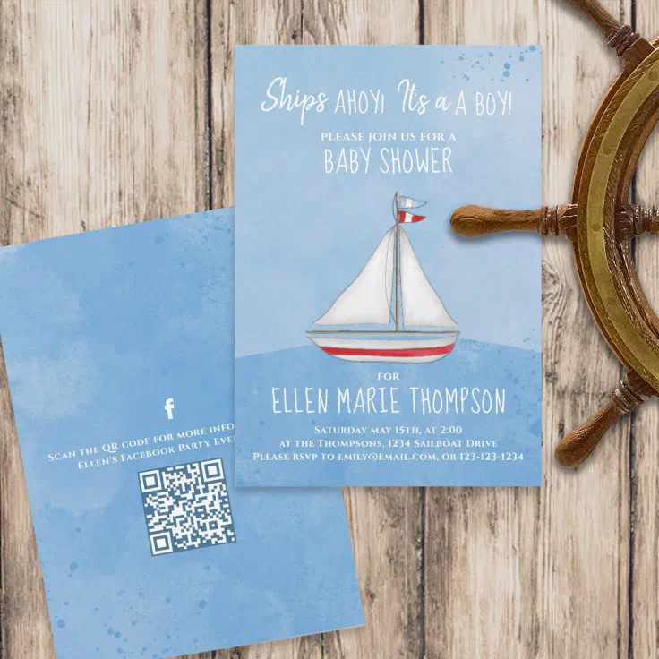 Baby Shower Cute Sailboat QR Code Social Media Invitation | Zazzle