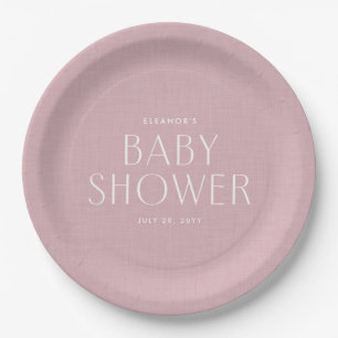 Baby shower cute simple pink linen effect paper plate
