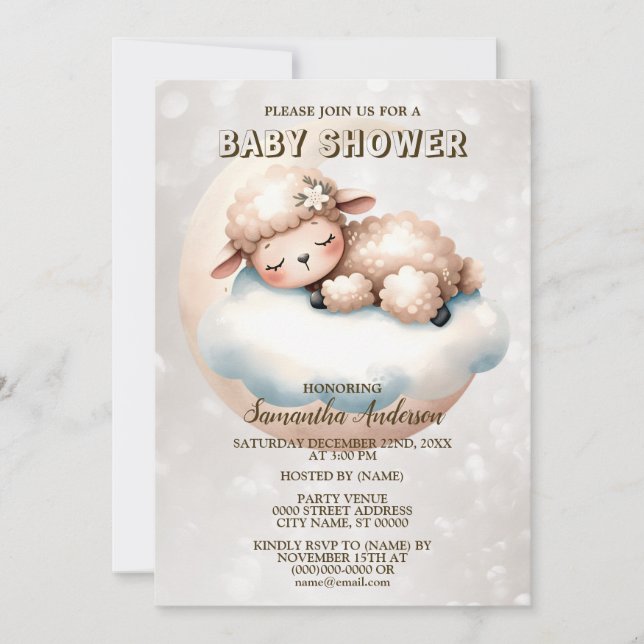 Baby Shower Cute Sleeping Baby Lamb Animal Invitation (Front)