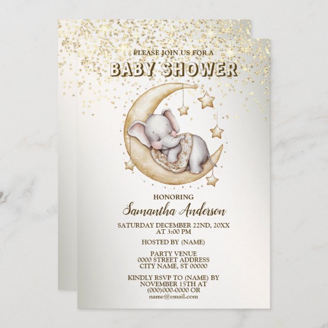Baby Shower Cute Sleeping Beautiful Elephant Invitation (Front/Back)