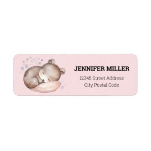 Baby Shower, cute sleeping teddy bear Return Address Label