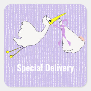 Baby Shower Cute Stork Gender Neutral Square Sticker