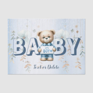 Baby Shower Cute Teddy Bear Blue Floral Beautiful Tissue Paper