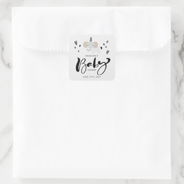 Baby Shower | Cute Uni-Elephant  Square Sticker (Bag)