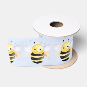 Baby shower, cute watercolor bee design satin ribbon