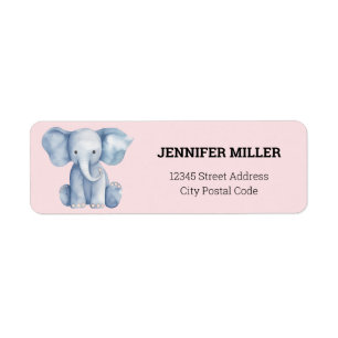 Baby Shower cute watercolor blue elephant Return Address Label
