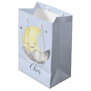 Baby shower, cute watercolor sleeping moon  medium gift bag