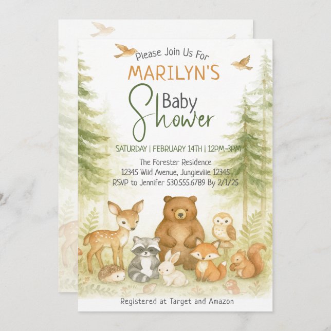 Baby Shower Cute Woodland Baby Animals Invitation (Front/Back)
