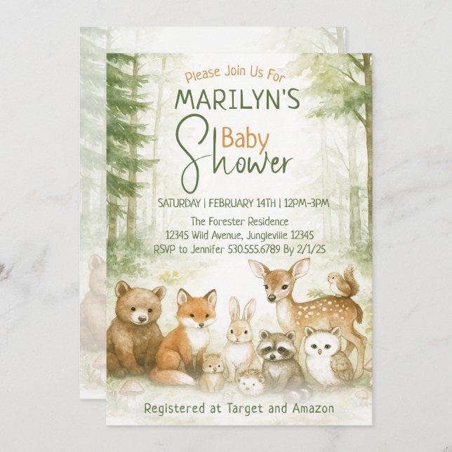 Baby Shower Cute Woodland Baby Animals Invitation (Front/Back)