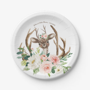 baby shower cute woodland deer paper plate