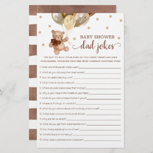 Baby Shower Dad Jokes Game Teddy Bear Brown