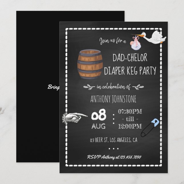 Baby Shower Dadchelor Keg Party Chalkboard Invitation (Front/Back)