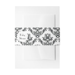 Baby Shower - Damask, Ornaments, Swirls - Black Invitation Belly Band