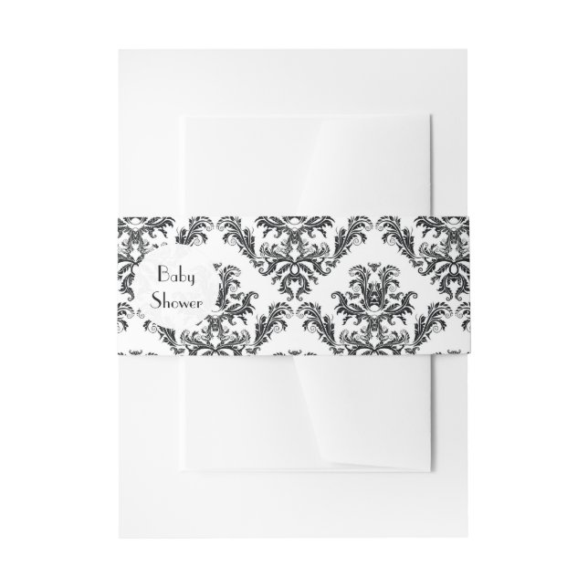 Baby Shower - Damask, Ornaments, Swirls - Black Invitation Belly Band (Front Example)