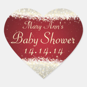 Baby Shower Date Dazzling Sparkles Red Heart Sticker