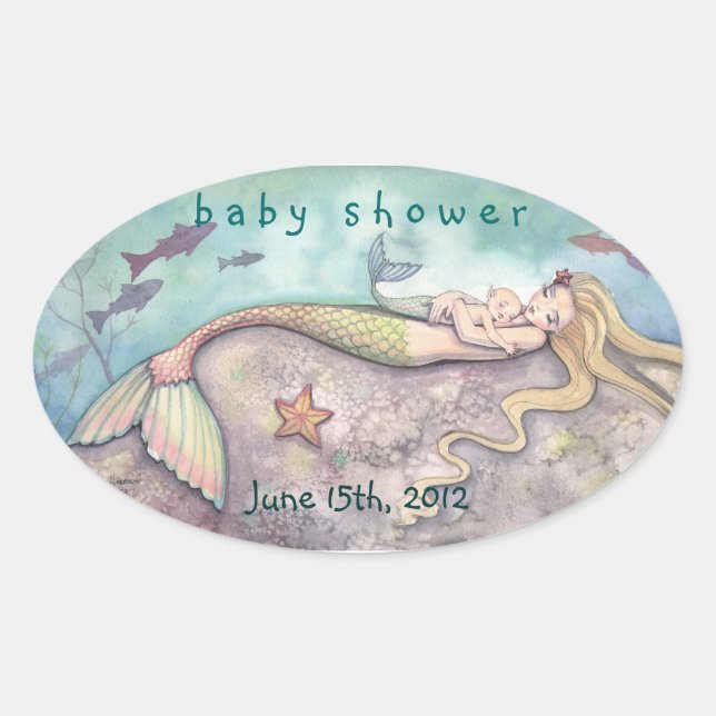 Baby Shower Date Stickers Mermaid and Baby (Front)