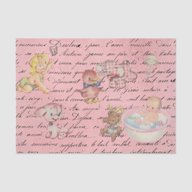 Baby Shower Decoupage  Vintage Pink Girl  Tissue Paper (Front)