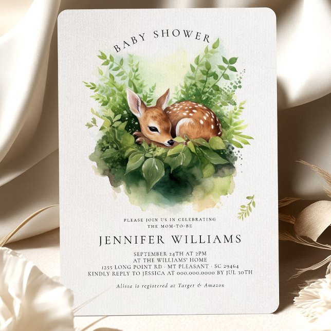 Baby Shower Deer Whimsical Watercolor Invitation (Creator Uploaded)