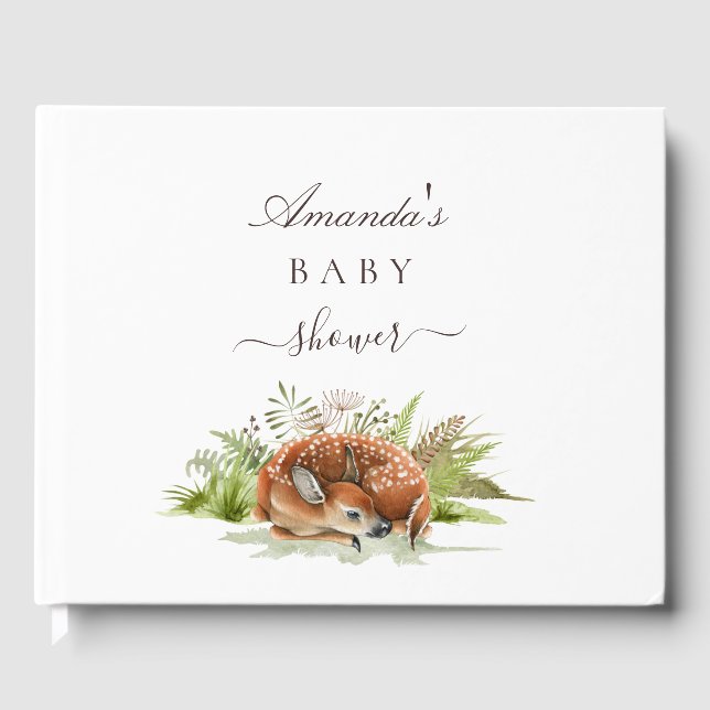 Baby shower deer woodland animal name guest book (Front)