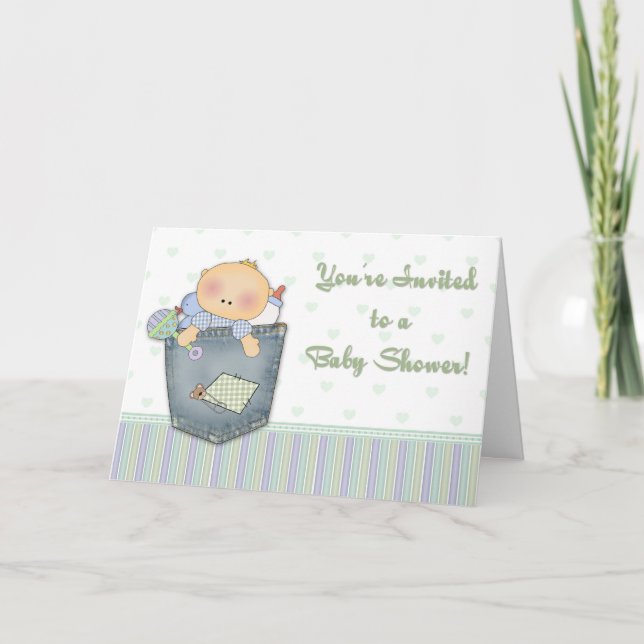 Baby Shower Denim Green Invitation (Front)
