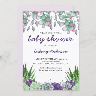 Baby Shower Desert Garden Succulents Watercolor Invitation