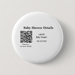 BABY SHOWER DETAILS QR SCAN CODE MINIMAL MODERN RU 6 CM ROUND BADGE