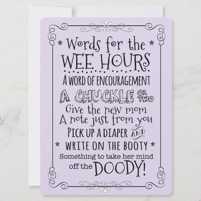 Baby Shower Diaper Activity Card Sign (Front)
