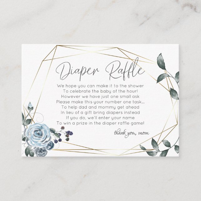 Baby Shower Diaper Raffle 2 | Dusty Blue Floral Enclosure Card (Front)