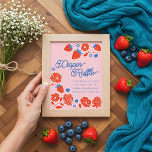 Baby Shower Diaper Raffle Berries & Flowers Poster