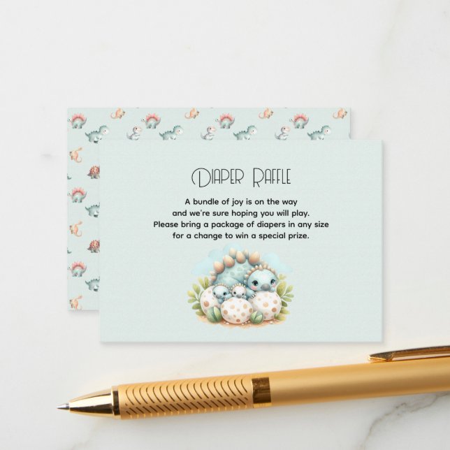 Baby Shower Diaper Raffle Card Dinosaur Dino Mite (Front/Back In Situ)
