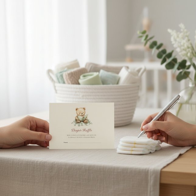 Baby Shower Diaper Raffle Card with Teddy Bear (Creator Uploaded)