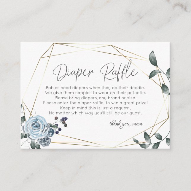 Baby Shower Diaper Raffle | Dusty Blue Floral Enclosure Card (Front)