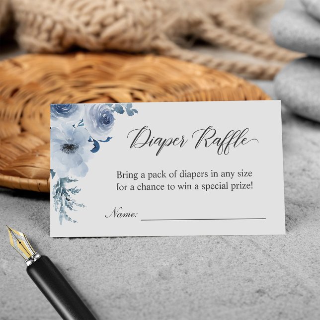 Baby Shower Diaper Raffle Dusty Blue Floral Enclosure Card (Creator Uploaded)