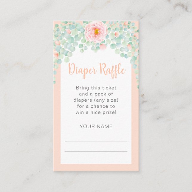 Baby Shower Diaper Raffle Eucalyptus Floral Peach Enclosure Card (Front)
