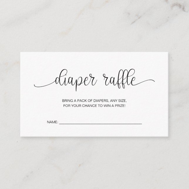 Baby Shower Diaper Raffle, Hand Lettered Black Enclosure Card (Front)