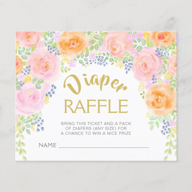Baby Shower Diaper Raffle Pink Roses Invite Insert (Front)