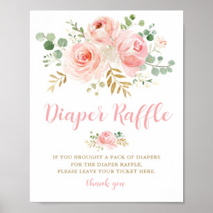 Baby Shower Diaper Raffle Sign, Blush Pink Floral  Poster